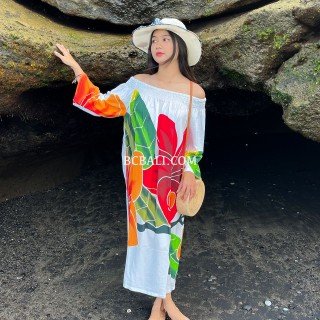 New Design Floral Rayon Dress Hand Painted 